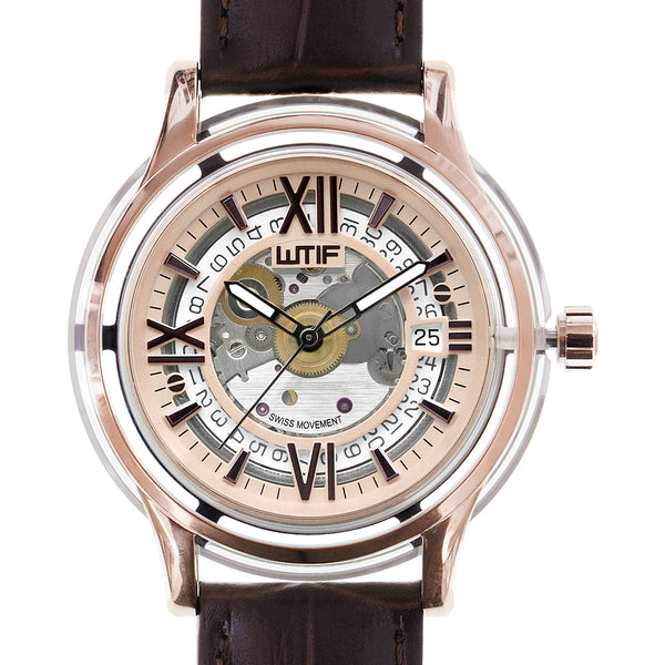 BIBI Rose Gold Crystal Floral Skeleton Watch - Brown Strap INITIAL - Automatic women main image 3